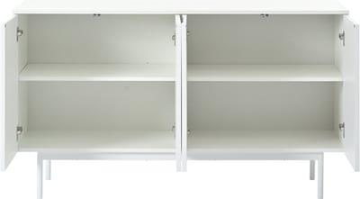 Modern minimalistisch, spierwit dressoir met 4 gebogen deuren voor eetkamer en woonkamer (wit)