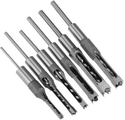 Set van 6 vierkante boorbits voor houtbewerking, inclusief mortise beitel, 6.35-16mm maten, ideaal voor timmerwerk en DIY-projecten