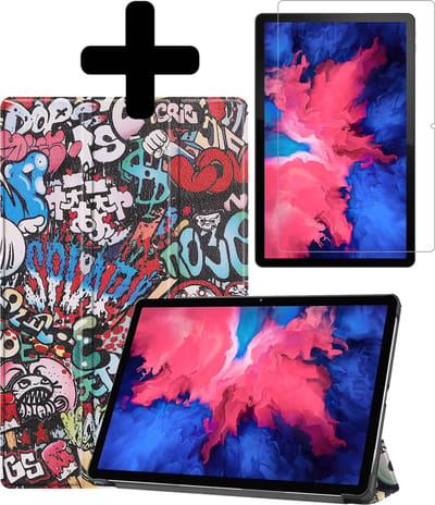 Hoes - Geschikt voor Lenovo Tab P11 - Met Screenprotector - Trifold Bookcase - Hard Cover - Hardcover Book Case - Tablet Hoesje - Graffity