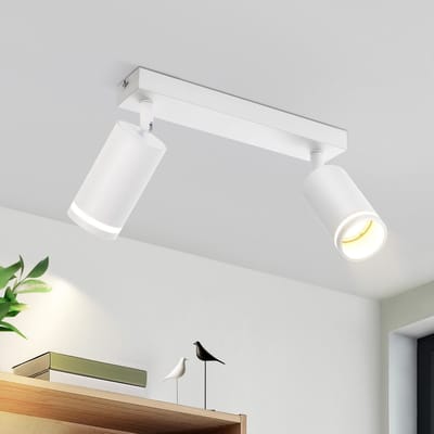 NETTLIFE Opbouwspot GU10 - wit - L 28.5cm - rechthoekig - Moderne Plafondlamp - 355° draaibaar Plafondspot - 2-Lichts - cilinder Lampkap - voor Slaafkamer | Kantoor | Woonkamer - Max.25W-excl. lichtbron