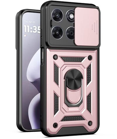 MobyDefend Hoesje - Geschikt voor Motorola Moto G67 / G77 / G87 - Pantsercase Met Draaibare Ring - Rosé