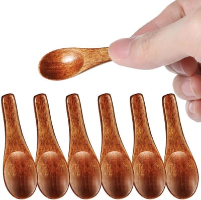 Set van 6 Kleine Houten Lepels voor Specerijen, Honing, Suiker en Sauzen - Ideaal voor Koken en Keukengebruik, Rood Bruin