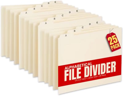 Alfabetische Bestandsverdelers A-Z voor Letterformaat Documenten (25 Stuks)