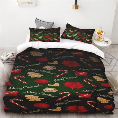 Dekbedovertrek Kerst Sneeuwvlok Rood en Zwart Ruit Drie-delige Set Slaapkamer Decoratie Eenpersoons Tweepersoonsbed Queen King Size EU single(135x200cm)