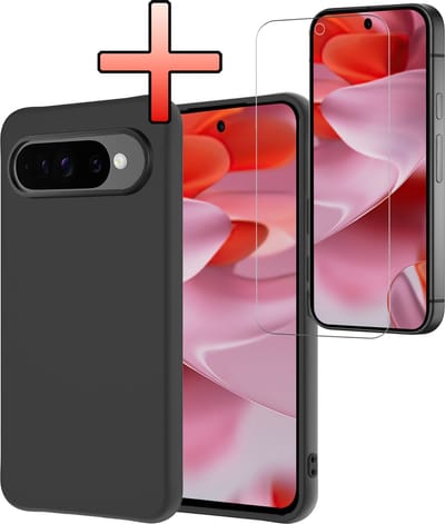 Hoesje - Met Screenprotector - Geschikt voor Google Pixel 10 Pro - Sterk & Shockproof - Back Cover - Siliconen Case - Telefoon Hoes - Zwart