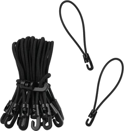 25 Stuks Rubber Tensioners met Haken, Zwarte Rekrubber van 25 cm voor Tentbevestiging en Zeilbevestiging