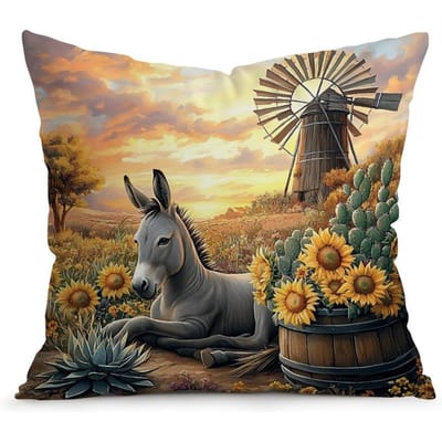 1 stuks Boerderij Windmolen en Ezel Kussensloop Vierkant Slaapkamer Kussenhoezen Rits Stoel Woon Zacht Comfortabel Huisdecoratie 45x45cm 45x45cm