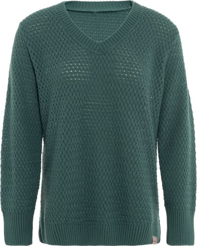 Knit Factory Ilse Gebreide V-hals Trui Gebreide Dames Trui - Grof gebreid - Trui dames winter - Pullover dames - lange mouw - Wintertrui - Damestrui - Boothals - Laurel - 40/42
