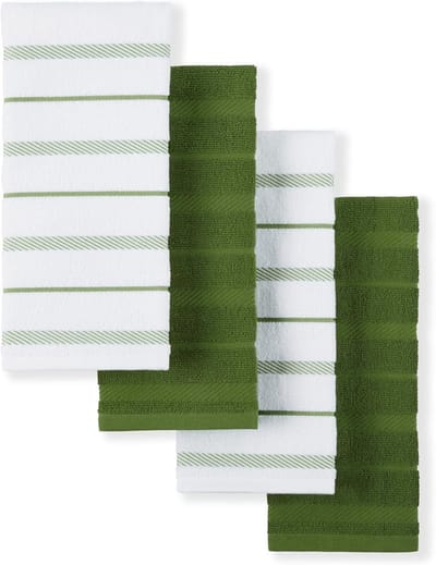 Keukendoeken Set - Theedoeken Katoen - Keuken Opruimen - Sterk Absorberend - 4 Stuks 16x26 - Groen Wit