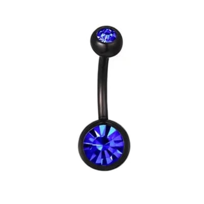 Aramat Jewels | Navelpiercings | Stijlvolle zwarte Navelpiercing met Zirkonia | Blauw | |8mm | Staal | Volwassenen | Verkleurd niet