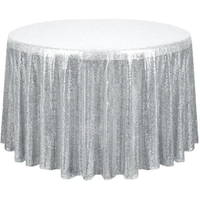 60cm Glitters Tafelkleed Pailletten Ronde Tafelhoes Gouden Tafelkleed voor Bruiloft Verjaardag Babyshower Feest Huis Tafeldecoratie 60cm zilver