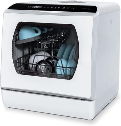 Mini Vaatwasser 43 cm - Tafelvaatwasser met en Zonder Wateraansluiting - Compacte Vaatwasser voor 4 Couverts, Camping, Keuken en Appartement