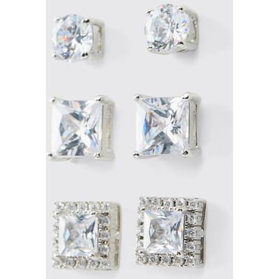 3 Pack Diamante Oorbellen Pack | Silver