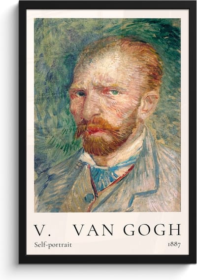Poster in lijst - Fotolijst 40x60 cm - Posters - Vincent van Gogh - Self-portrait - Kunst - Oude meesters - Posterlijst zwart - Decoratie - Wanddecoratie woonkamer - Muurdecoratie slaapkamer