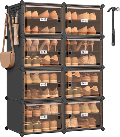 SONGMICS - Schoenenrek - Schoenenrek met 8 Vakken - Metalen Frame - Voor 32 Paar Schoenen - Transparante Deur