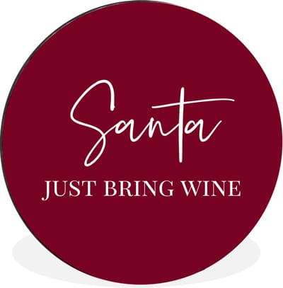 WallCircle - Wandcirkel - Muurcirkel - Santa - Wine - Rood - Kerst - Kerstman - Aluminium - Dibond - 120x120 cm - Binnen en Buiten XXL