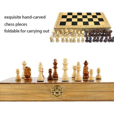 Houten Schaken Spel Schaakbord Opvouwbaar Reisschaakbord voor Familie Reizen Cadeau voor Kinderen en beige