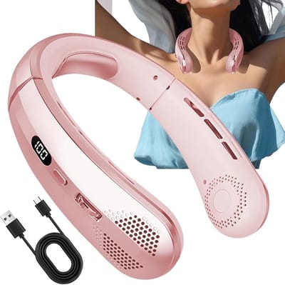 Draagbare nekventilator - opvouwbare bladloze nekventilator, oplaadbare draagbare nekkoelventilator, reisventilator voor kamperen, reizen - roze