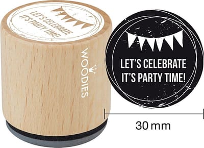 Houten stempel, d: 30 mm, h: 35 mm, Let's celebrate It's Party Time , 1stuk