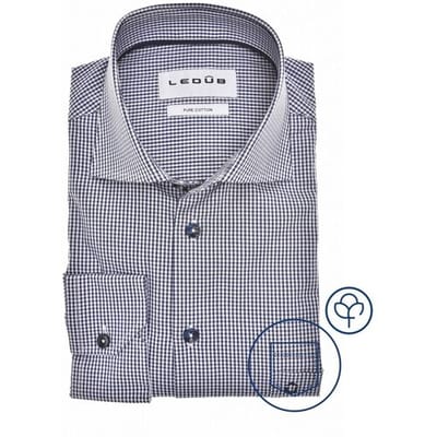 Ledûb Overhemd Allover Fine Check Pattern Pure Cotton Donker Blauw / male