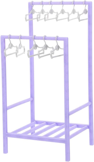 Poppenhuis Kledingrek - Mini Hangers - Poppenkleding Organiseren - Compact en Praktisch - 105 cm Hoog - Lavendel