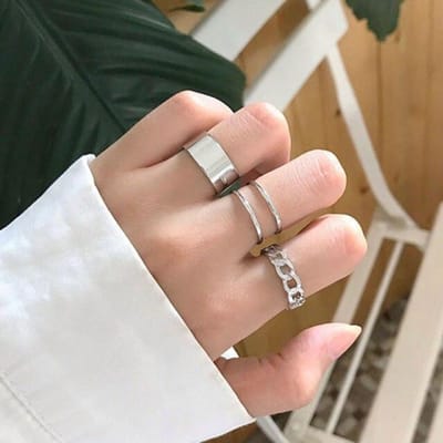 3-delige Set Mode Zilveren Holle Ringen Voor Vrouwen Open Verstelbaar Hip Hop Vrouw Vriendin Bruiloft Verjaardag Ringvinger Cadeau zilver