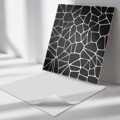 Wallfluent Vinyl Tegels - Abstract Mozaïekpatroon Vloer Tegels PVC - 30 cm x 30 cm - Zwart PVC Tegels - Set van 9 - Vierkant PVC Tegels - Texturen Plaktegels - Zelfklevende PVC Tegels - Plaktegels Keuken en Badkamer