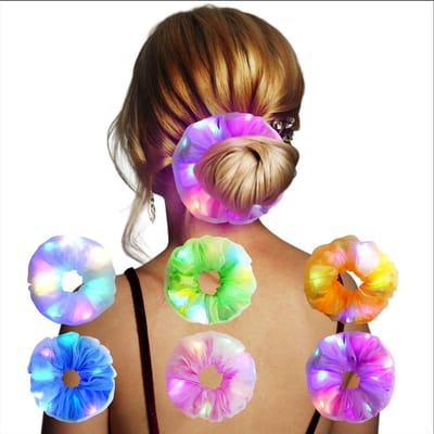 Kleurrijke LED Haarbanden - 6 Stuks Elastische Chiffon Scrunchies voor Feestjes, Sport en Verjaardagen