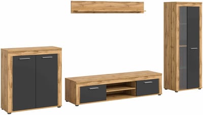 Jam woonkamercombinatie grijs melamine Wotan eiken NB - 35x330x159cm