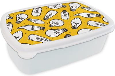 Broodtrommel Wit - Lunchbox - Brooddoos - Cartoon - Lampen - Patronen - 18x12x6 cm - Volwassenen
