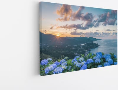 Saammp Canvas Schilderij - Bloemen aan de kust - Landschap - Natuur - 45x30 - Foto op canvas - Wanddecoratie - Muurdecoratie Woonkamer - Slaapkamer decoratie - Canvas Print