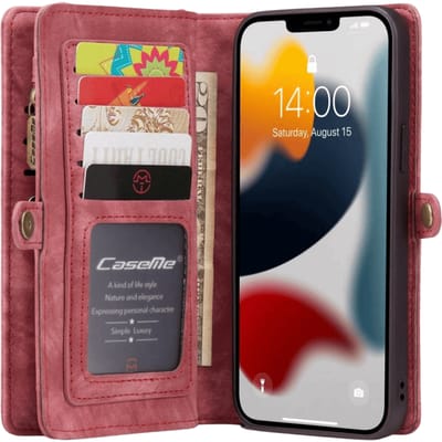 Caseme iPhone 13 Pro Portemonnee Hoesje Alles-in-één Rood Standaard