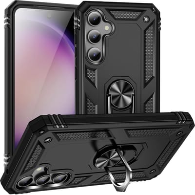 Hoesje geschikt voor Samsung S23 FE Zwart - Shockproof Kickstand hoesje geschikt voor Samsung S23 FE