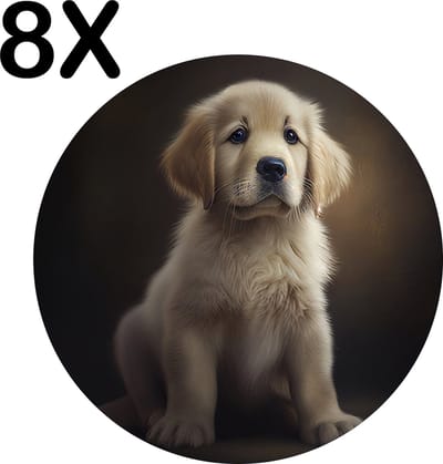 Luxe Ronde Placemat - Artistieke Golden Retriever - Set van 8 Placemats - 50x50 cm - 2 mm dik Vinyl - Anti Slip - Afneembaar