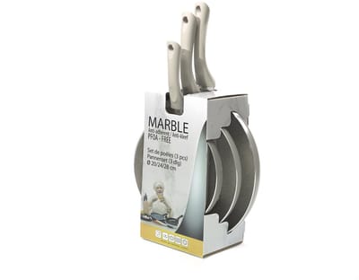 Haute Cuisine Marble Pannenset 3-delig – Ø20/24/28 cm – Antikleef Marmer – Gestampt Aluminium – Inductie – PFOA-vrij