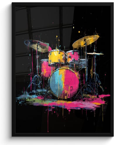 Poster in lijst - Fotolijst 60x80 cm - Posters - Drumstel - Kleurrijk - Verf - Levendig - Posterlijst zwart - Decoratie - Wanddecoratie woonkamer - Muurdecoratie slaapkamer