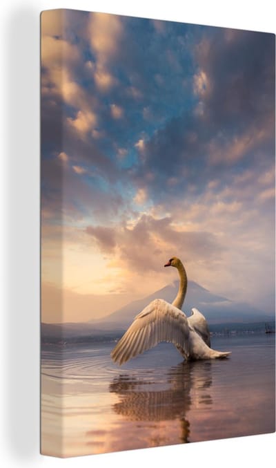 Canvas Schilderij Zwaan - Wolken - Water - 80x120 cm - Wanddecoratie