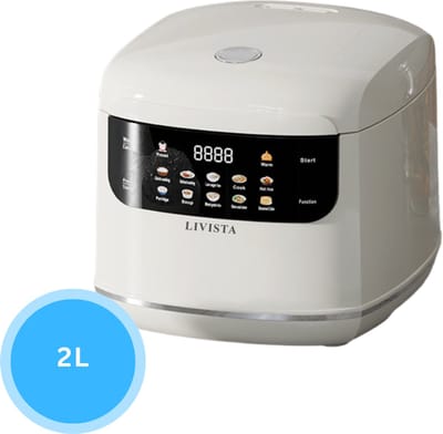 Livista Rijstkoker – 2L – Multicooker – Met Stoomfunctie, Timer en Warmhoudfunctie – 10 Programma's – Titanium Binnenpan – Touchscreen – Wit