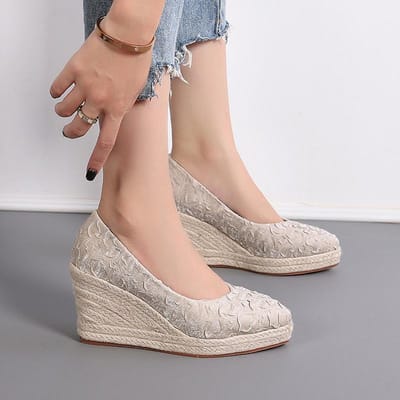 Mode Hoge Hakken Vrouwen Wedges Schoenen Elegante Dames Feestschoenen Vrouwen Pumps Retro Vrouw Wedges 42 abrikoos