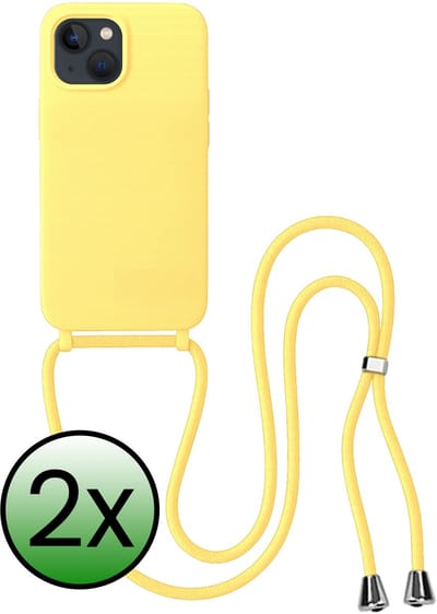 Hoes Geschikt voor iPhone 13 Mini Hoesje Met Koord - Telefoonhoesje Geschikt voor iPhone 13 Mini Backcover Met Afneembaar Koord - Geel - 2 Stuks