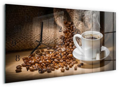 Tulup Wandklok - Koffie Moderne Wandklok Glas - 60x30 cm - Bruin Wandklok Glas Decoratie - Zwarte Handen - Rechthoekige Wandklok - Decoratieve Glazen Klok - Glazen Wandklok Design