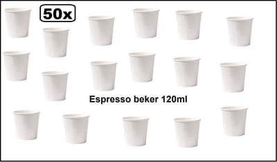 50x Koffie beker espresso karton wit 120ml - Espresso - Koffie thee chocomel soep drank water beker karton