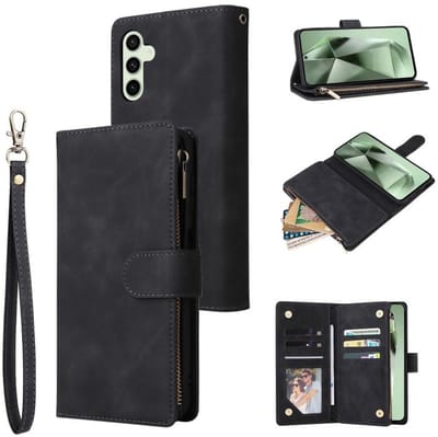 Telestore - Telefoonhoesje geschikt voor Samsung Galaxy S25 FE - Portemonnee met rits - book-case hoesje - ruimte voor 6 pasjes - zwart