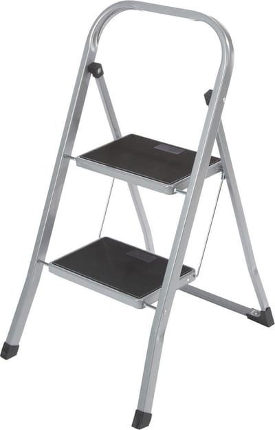 Trapladder 2 treden inklapbaar metalen vouwtrap met beugel en rubberen treden - vouwtrap tot 150 kg - zilverkleurig/zwart keukenophanger