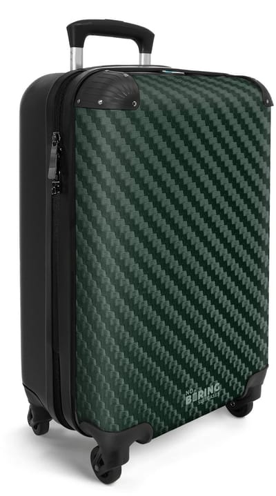 NoBoringSuitcases.com® - Handbagage koffer lichtgewicht - Reiskoffer trolley - Groene carbonstructuur - Vakantie rolkoffer met wieltjes - Carryon suitcase - Flightcase - Cabin koffertje - Past binnen 55x40x20 en 55x35x25