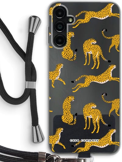 Case Company® - Hoesje met koord geschikt voor Samsung Galaxy A14 hoesje met Koord - Luipaard - Telefoonhoesje met Zwart Koord - Bescherming aan alle Kanten en Over de Schermrand