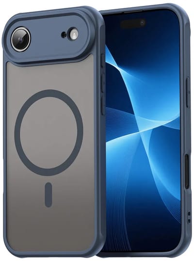 MobyDefend Hoesje - Geschikt voor iPhone Air - Case Geschikt voor MagSafe - Mat Transparant Met Gekleurde Rand - Blauw