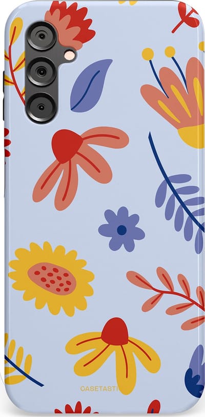 Casetastic hoesje geschikt voor Samsung Galaxy A14 (2023) 5G / Samsung Galaxy A14 (2023) 4G - Dubbellaagse bescherming - Bloemenval - Fashion Case - Lavendel Goud Terracotta
