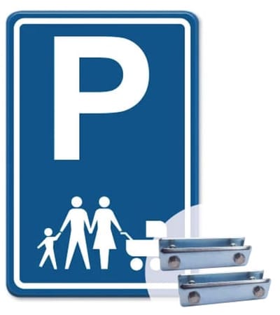 Parkeerbord Gezin - blauw - Weerbestendig Aluminium - 30x45 cm - Bevestiging: Met hekbeugels (voor spijlen- of gaashek)