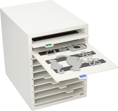 Ladeblok voor Snijmallen - Organizer Ladesysteem - Opbergbox met Vakjes en Magnetische Strips - A5-Formaat - 10 Uitschuifbare Lades - Bamboe - 17 x 22 x 21 cm - Wit - Crafts&Co